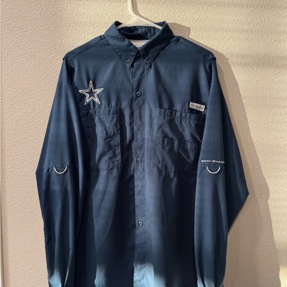 Men's Columbia Navy Dallas Cowboys Tamiami‎ II Long Sleeve Size Medium Shirt - Picture 4 of 7